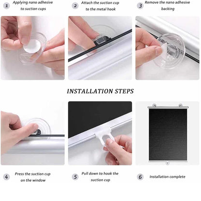 Cordless Retractable Roller Shades Black Home Office Windows Sunshade Thermal Blinds Without Drilling Blackout Curtain