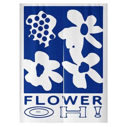 Klein blue Nordic Flower Door Curtain For living Room Bedroom Blackout Curtain Linen Fabric for Home Decoration Half Curtain