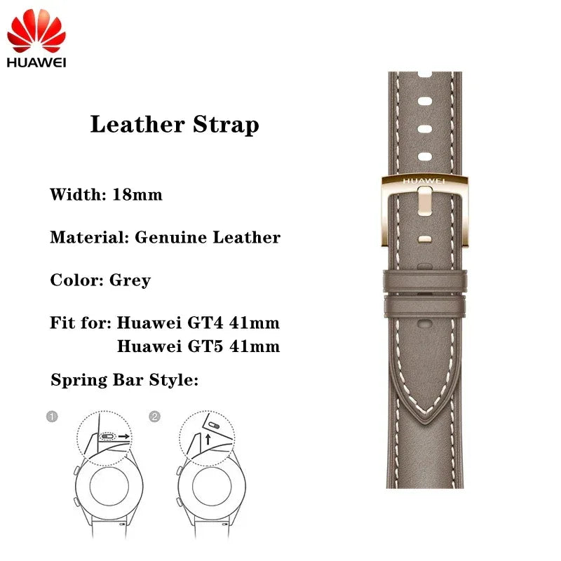 Original 18mm Watch Strap for Huawei GT6 GT5 41mm Leather Strap GT4 41mm FKM Sport Band for GT5pro 42mm Women Calf Leather Band