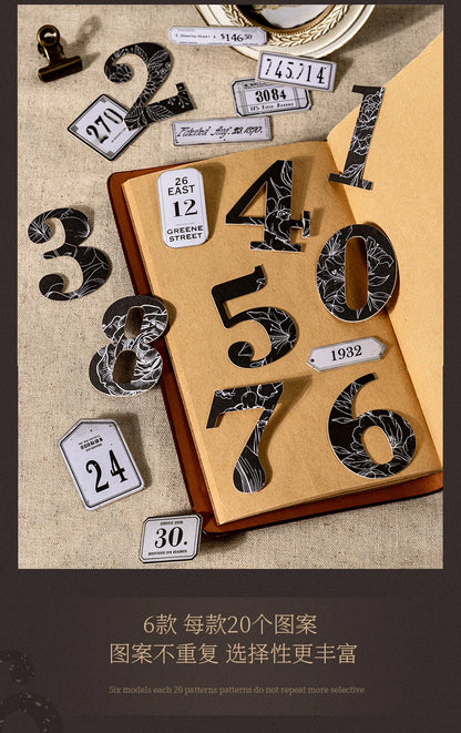 Journal GO 20pcs Creative Hard Card Vintage Numbers Stickers for Photo Frame Scrapbooking Journaling diy Retro Number Sticker