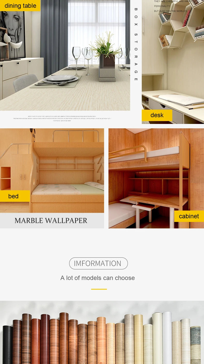 PVC Waterproof Self Adhesive Wallpaper Wall in Rolls Furniture Cabinets Vinyl Decorative Film Wood Grain Stickers For Home Decor
