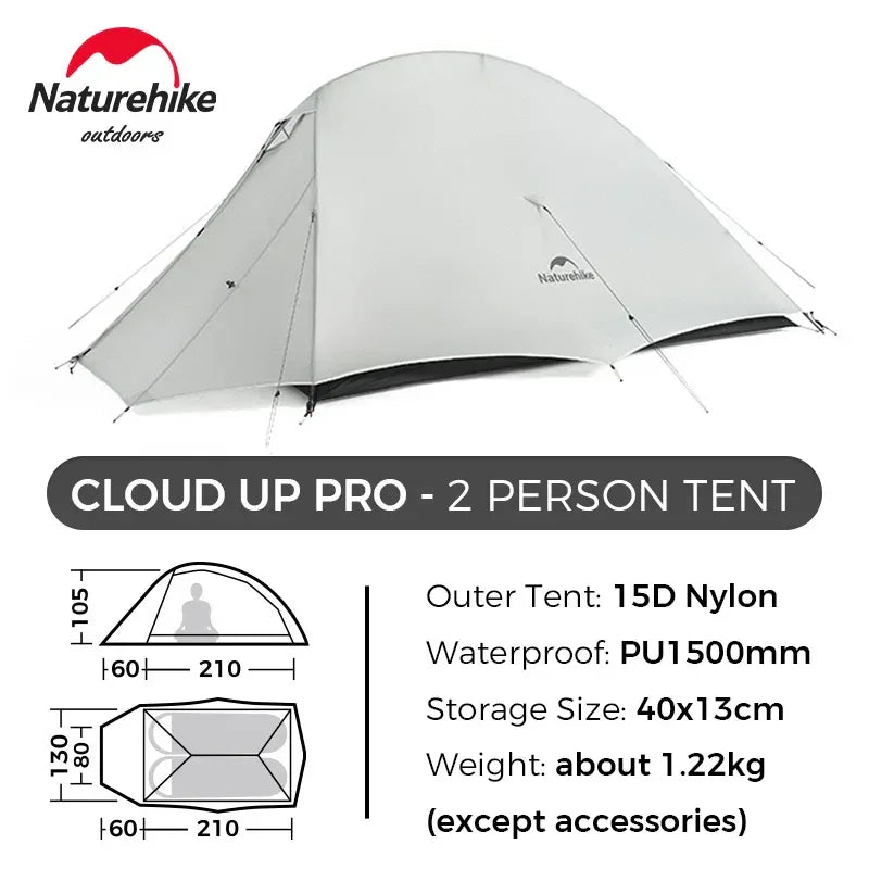 Naturehike Upgraded Cloud Up 2 Person Tent Outdoor Camping Tent Ultralight Waterproof Tent Free Standing Hiking Backpacking Tent