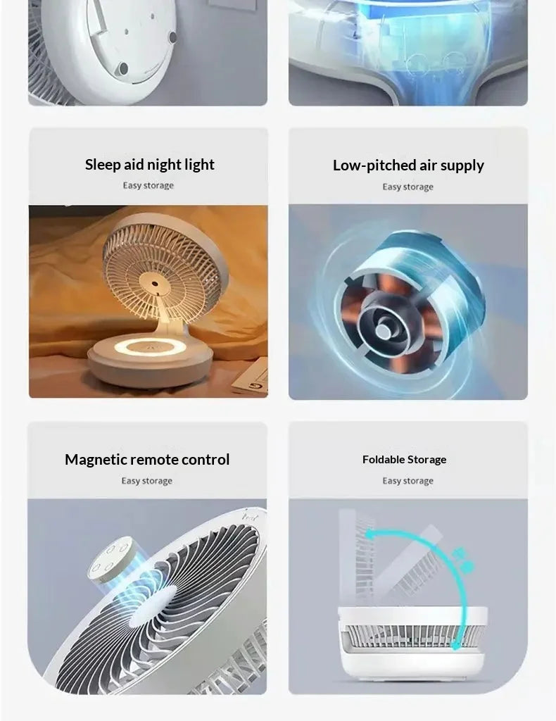 Edon Air Circulation Fan Wireless Suspended USB Rechargeable Night Light Touch Control 4 Wind Speed Folding Electric Fan Home