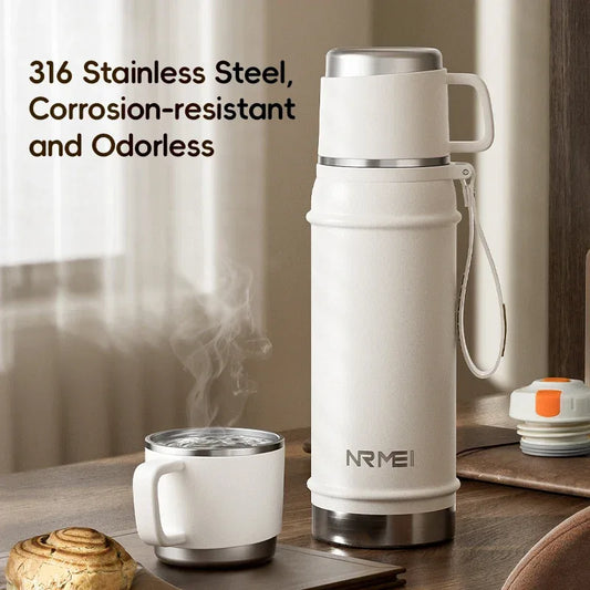 Stainless Steel Thermos Bottle with Tea Filter, Large Capacity Insulated Water Bottle,Color White Thermo Flasks Keep Hot for 12H