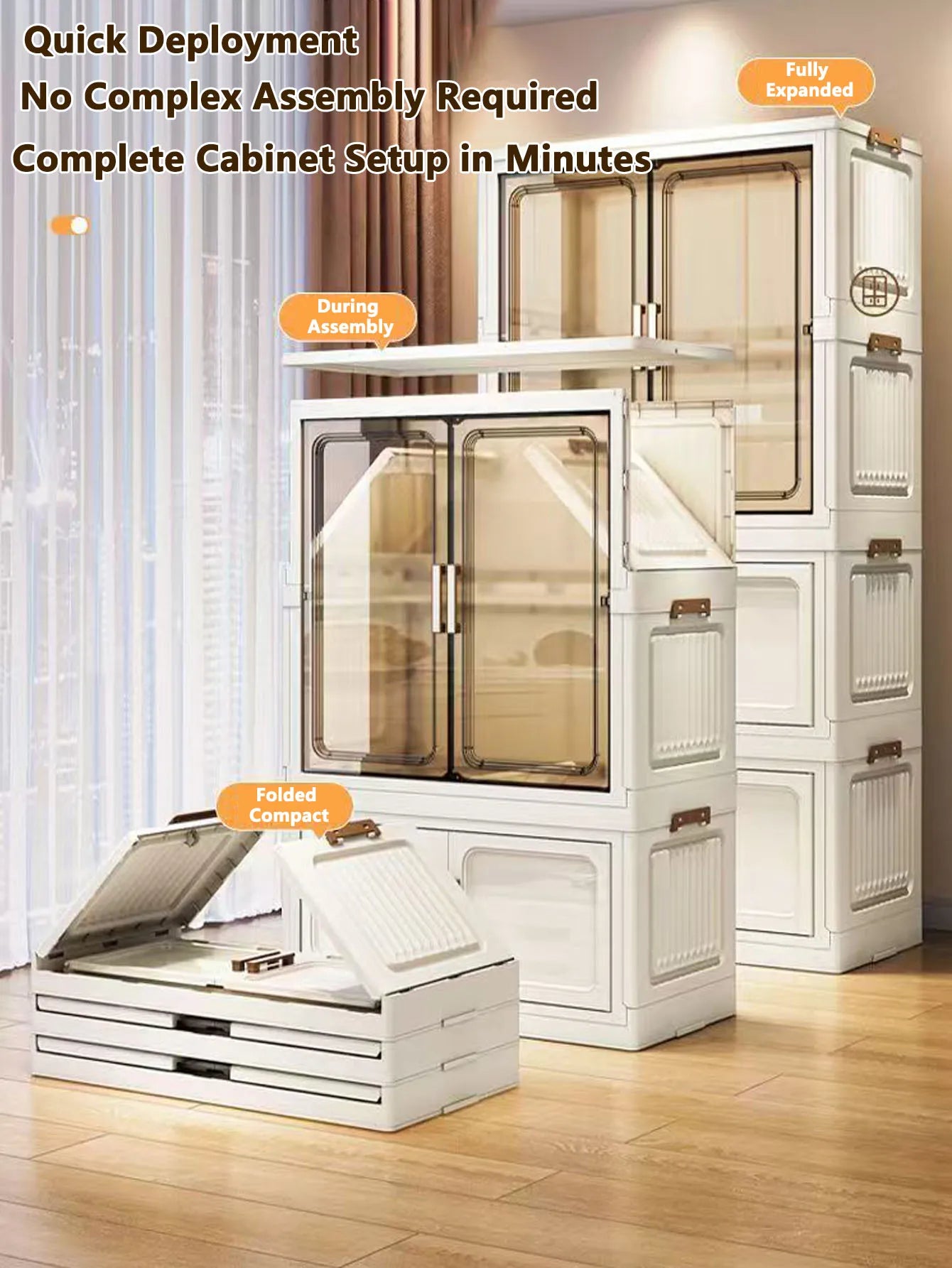 Multi-Functional Folding Storage Cabinet with Doors White/Black/Gray for Home Office Kitchen Bathroom Organizer