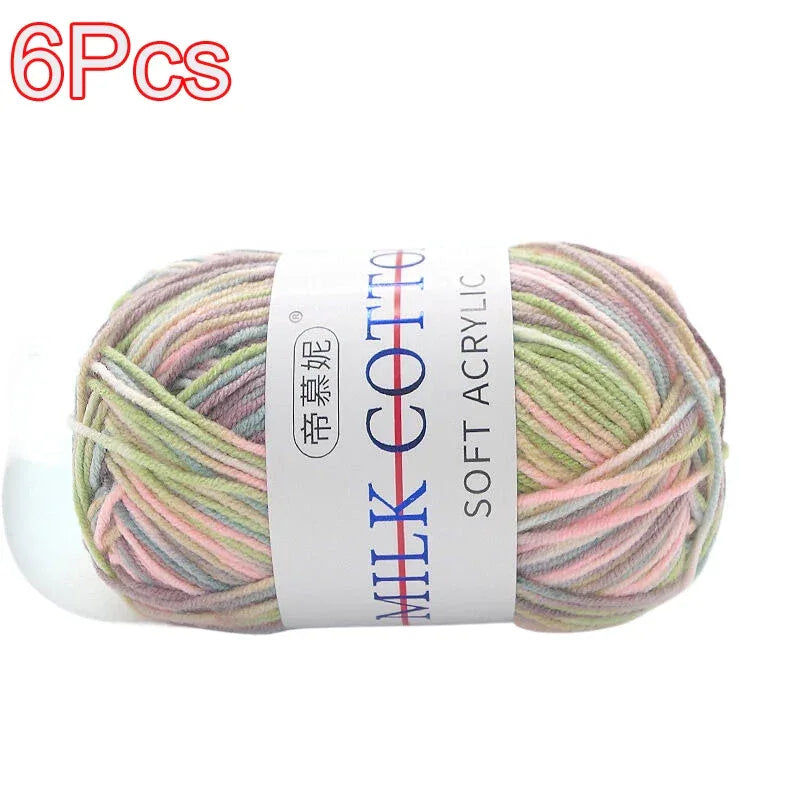 6Pcs Dyed Milk Sweet Soft Cotton Crochet Wool Yarn Thick Yarn Fiber Hand Knitting Wool Crochet Yarn Threads for DIY Sweater