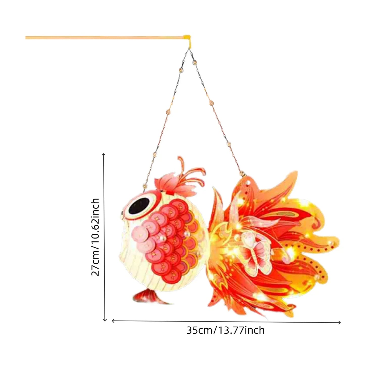 1 Set Goldfish Paper Lantern with Pole DIY Handmade Lantern Chinese New Year Mid-Autumn Festival Fish Night Light Material Bag