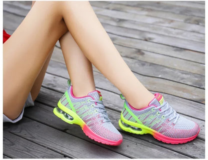 Women's Knitted Running Shoes Colorful Design Breathable Mesh Comfortable Bright Colors Shoes Outdoor Fitness Jogging Walking