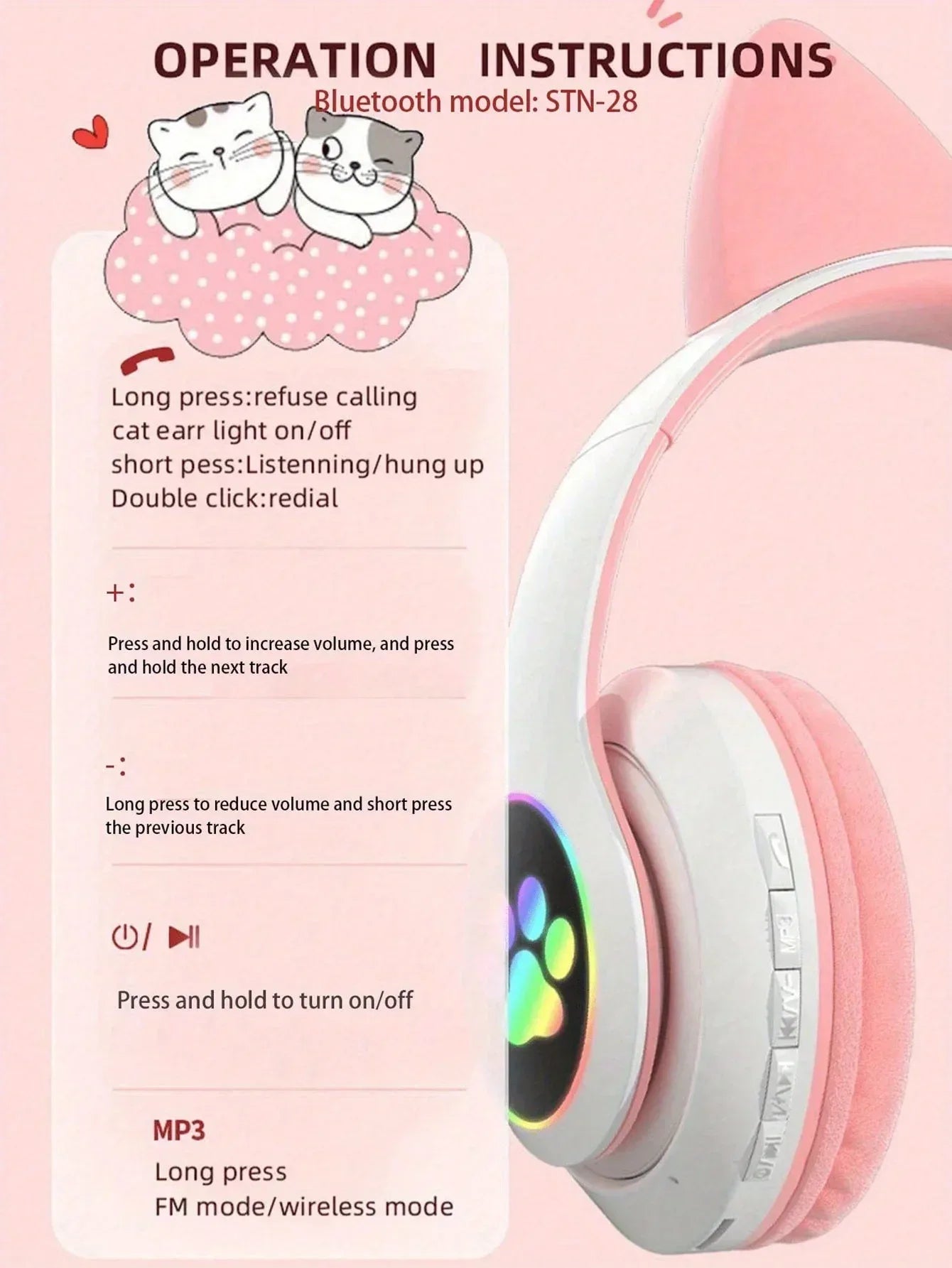 New Flash Light Cute Cat Ears Wireless Headphone with Mic Control LED Kid Girl Stereo Music Helmet Phone Bluetooth Headset Gift