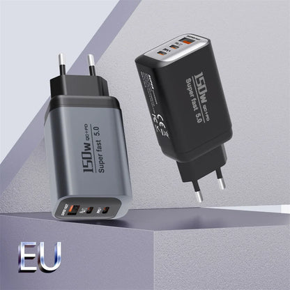 150W Fast Charger 3 Ports USB C PD3.0 QC3.0 Super Fast Wall Adapter for iPhone 17 16 Pro Samsung S24 Xiaomi 15 Huawei EU UK US