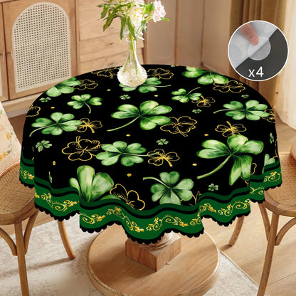1 Piece of Clover Green Round Tablecloth, 5 Sizes Available, St. Patrick's Day Clover Pattern Printed Tablecloth, Edge Embossing Process, Spring Garden Tablecloth Decoration, Tablecloth for Daily Home Kitchen, Terrace, St.Hol