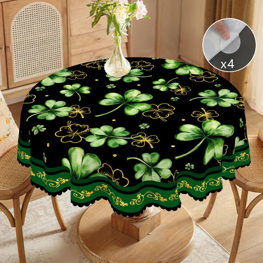 1 Piece of Clover Green Round Tablecloth, 5 Sizes Available, St. Patrick's Day Clover Pattern Printed Tablecloth, Edge Embossing Process, Spring Garden Tablecloth Decoration, Tablecloth for Daily Home Kitchen, Terrace, St.Hol