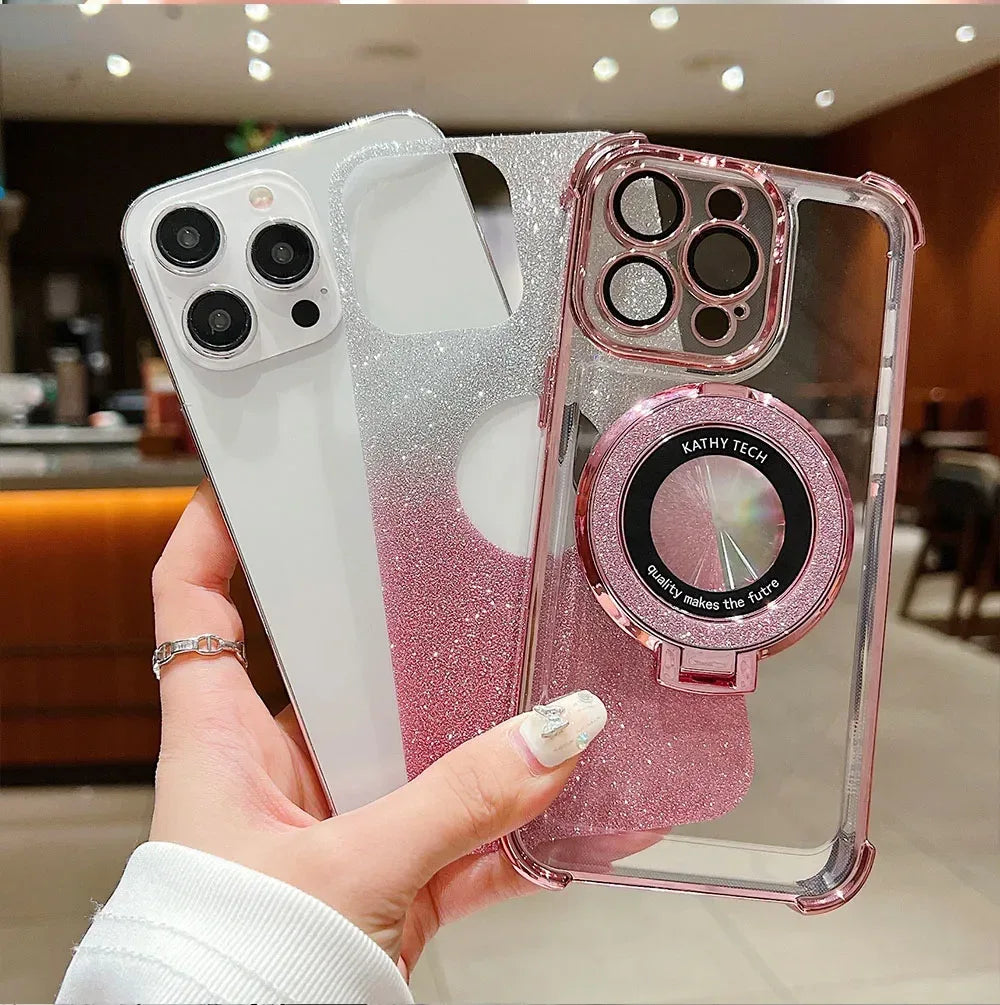 Luxury Magnetic Plating Stand Shockproof Glitter Case for Samsung Galaxy S25 Edge S24 Ultra S23 S22 Plus S21 S20 FE Clear Cover