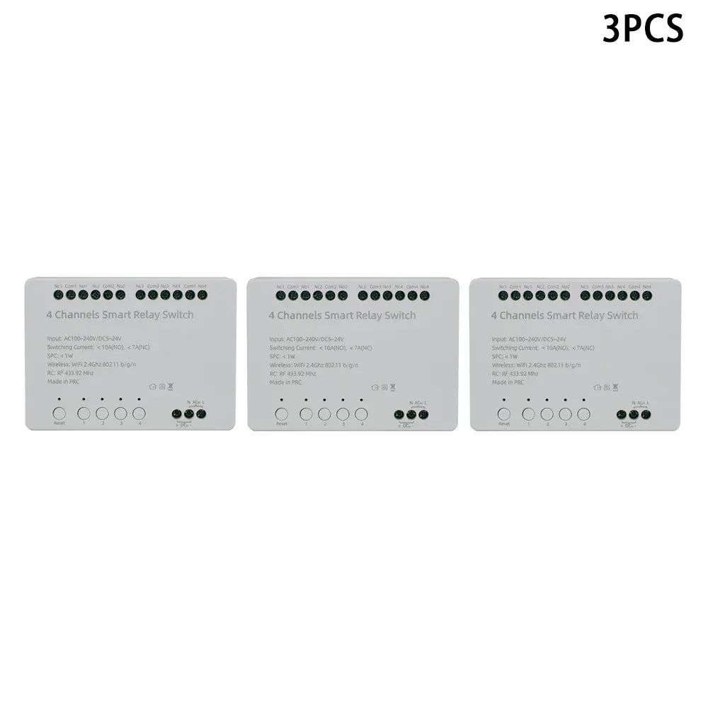 【4 Channel Smart Relay】Tuya WiFi+RF433 DIY Module AC 100-240V/DC 5-24V Alexa Remote Timer Switch for LED Light Home Automation