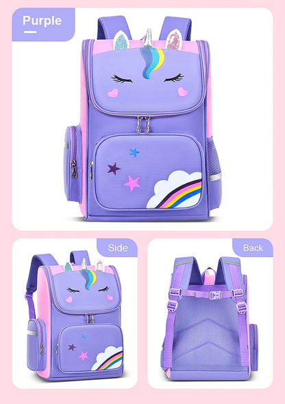 New CHILDREN'S Elementary School Students Schoolbag 6-12 Years Old Boys and Girls Shoulders Backpack 1-6 Grades Unicorn Cute Wat