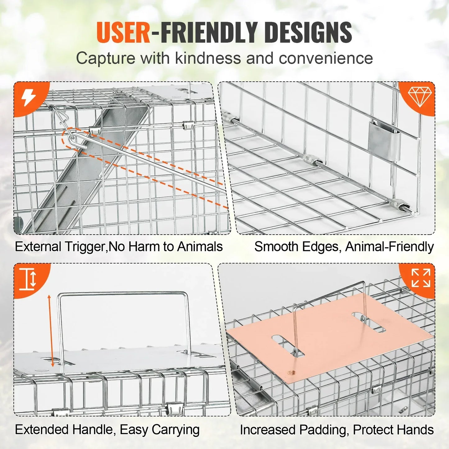 SucceBuy Live Animal Cage Trap Humane Cat Rodent Control Folding with Handle for Stray Cat Rabbits Squirrels Raccoons Groundhogs