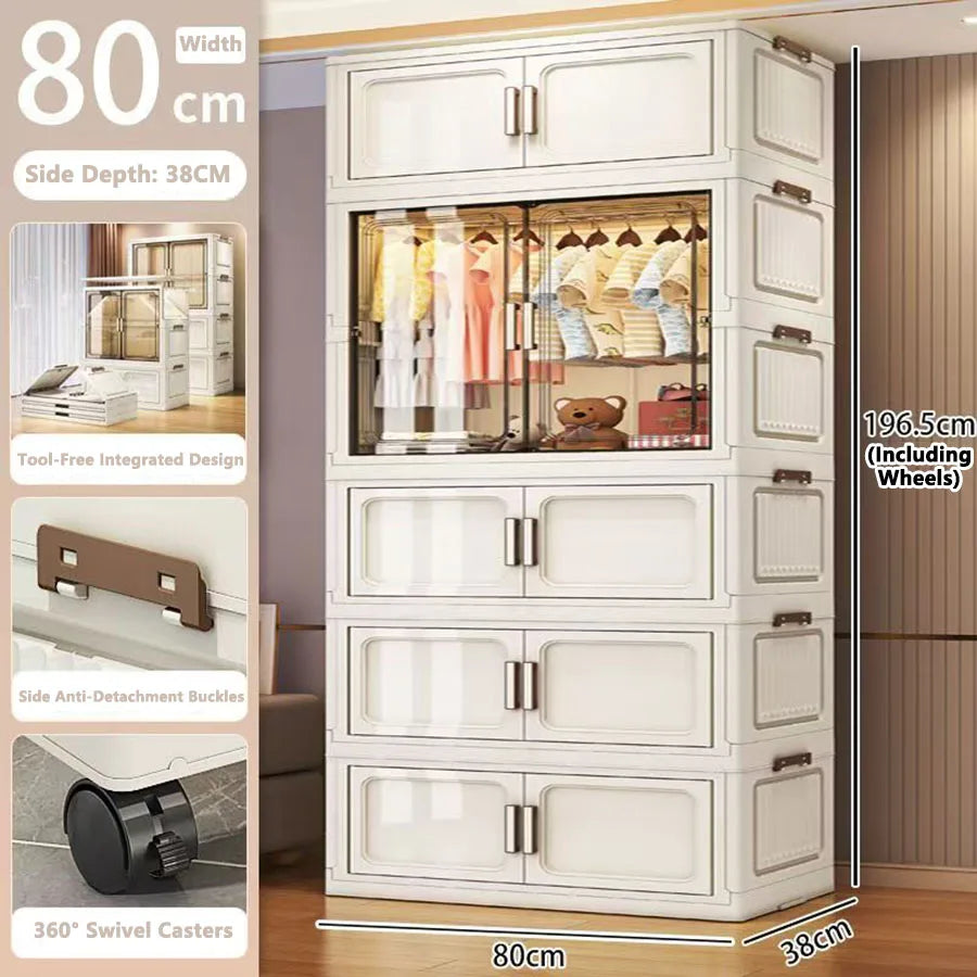 Multi-Functional Folding Storage Cabinet with Doors White/Black/Gray for Home Office Kitchen Bathroom Organizer