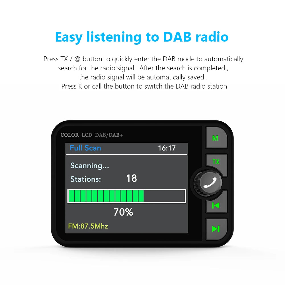 Stereo Digital Broadcast 2.4Inch LCD Color Screen Radio Receiver Bluetooth 5.0 DAB/DAB+ Digital Radio MP3 FM Transmitter for Car