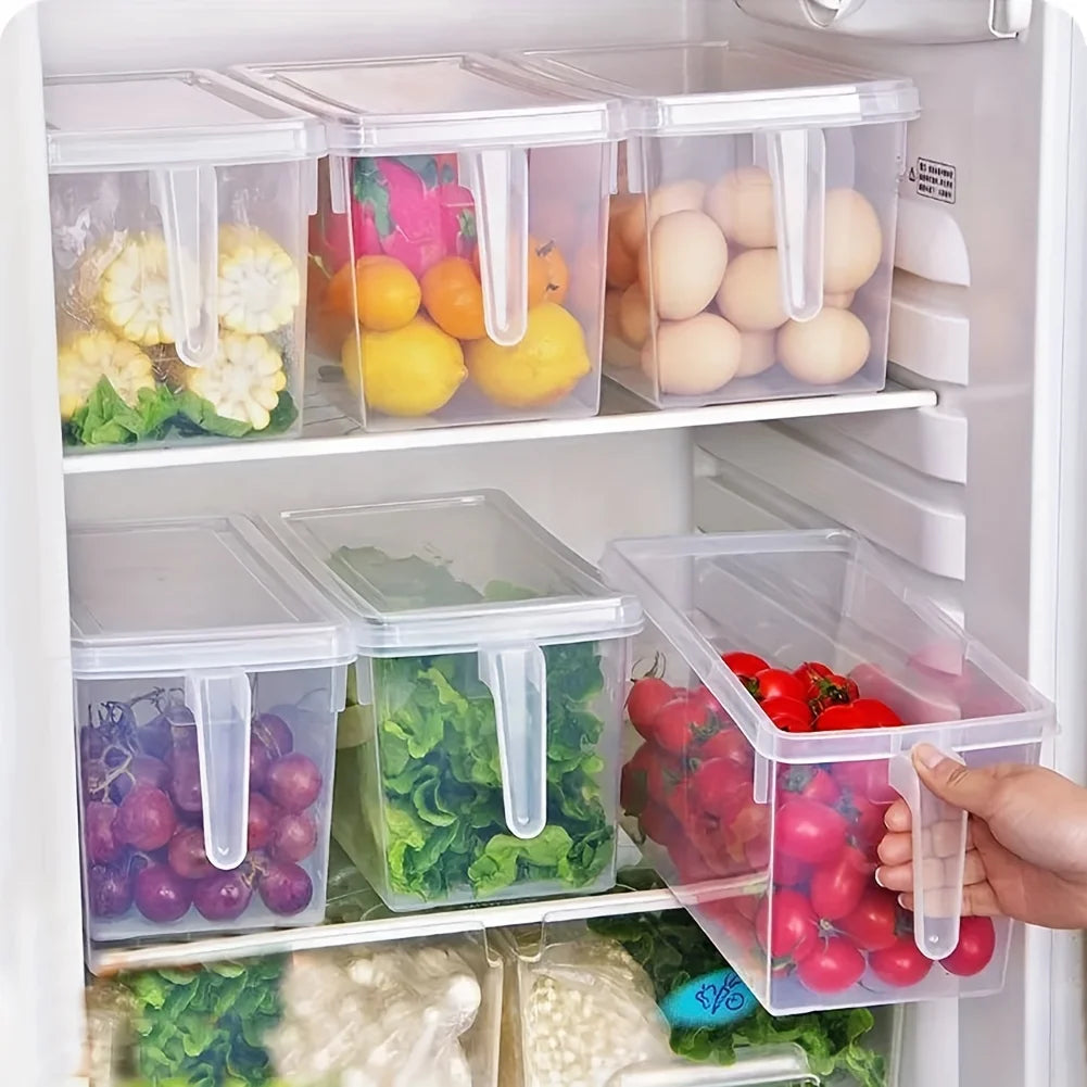 1pcClear Fridge Storage Containers with Handles & Airtight Lids - Convenient Fresh-Keeping Organizers