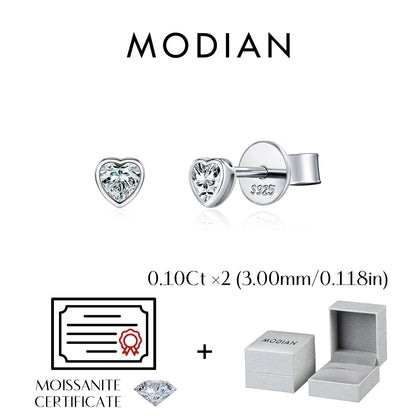 MODIAN 3 Sizes Heart Moissanite Ear Studs 925 Sterling Silver Dazzling Stackable Fashion Stud Earrings For Women Fine Jewelry