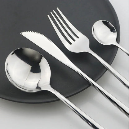 24Pcs Stainless Steel Cutlery Set Black Handle Golden Dinnerware Knife Fork Spoon Kitchen Tableware Gift Set