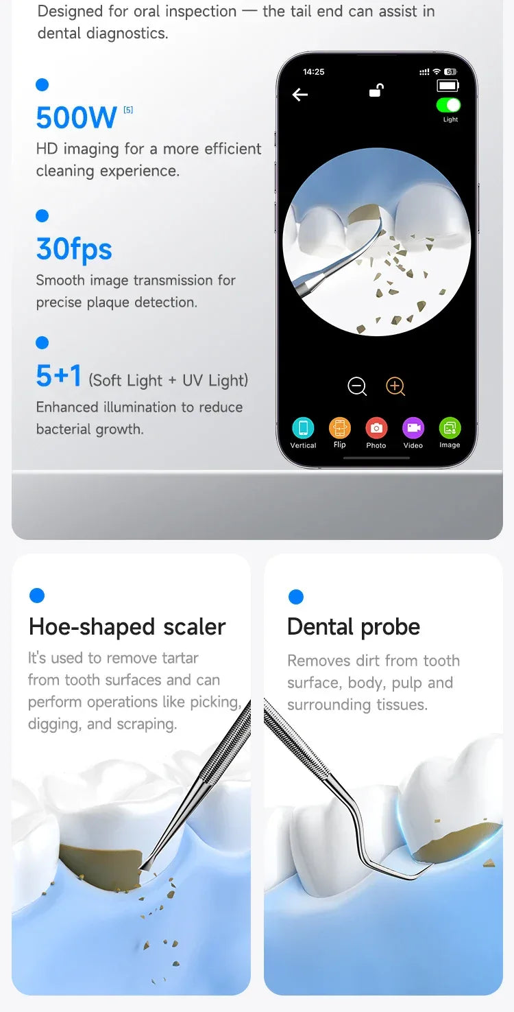 CURVY MOON Visible Electric Ultrasonic Tooth Cleaner with Camera Tartar Remover Tooth Stain Cleaning Tools Teeth Whitening Care