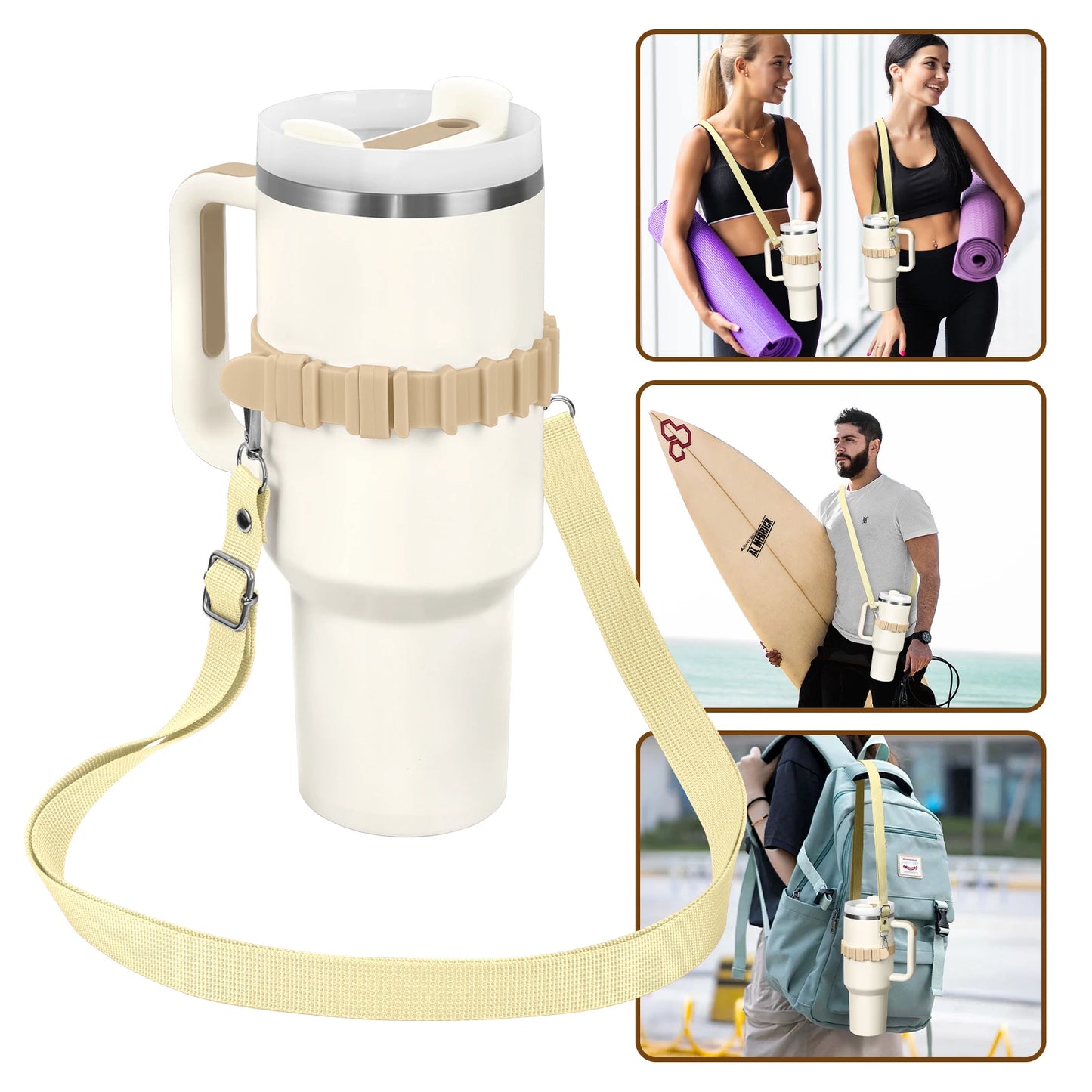 Eary Silicone Portable Water Bottle Carry Strap Handle Adjustable Water Bottle Sling Carrier With Strap Universal Cup Accessory