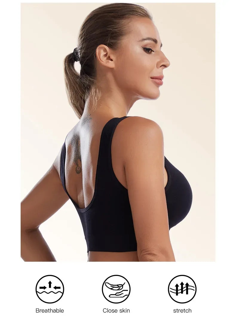Active Women Bras Sports Plus Size Ladies Yoga Top Underwear Padded Fitness Running Vest Wire Free Brassiere S-4XL