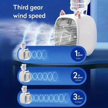 TINSOL USB Mini Air Conditioning Fan, Humidifier Desktop Fan Spray Electric, 1200mAh, Three Gear Air Conditioning, Cooling Fan