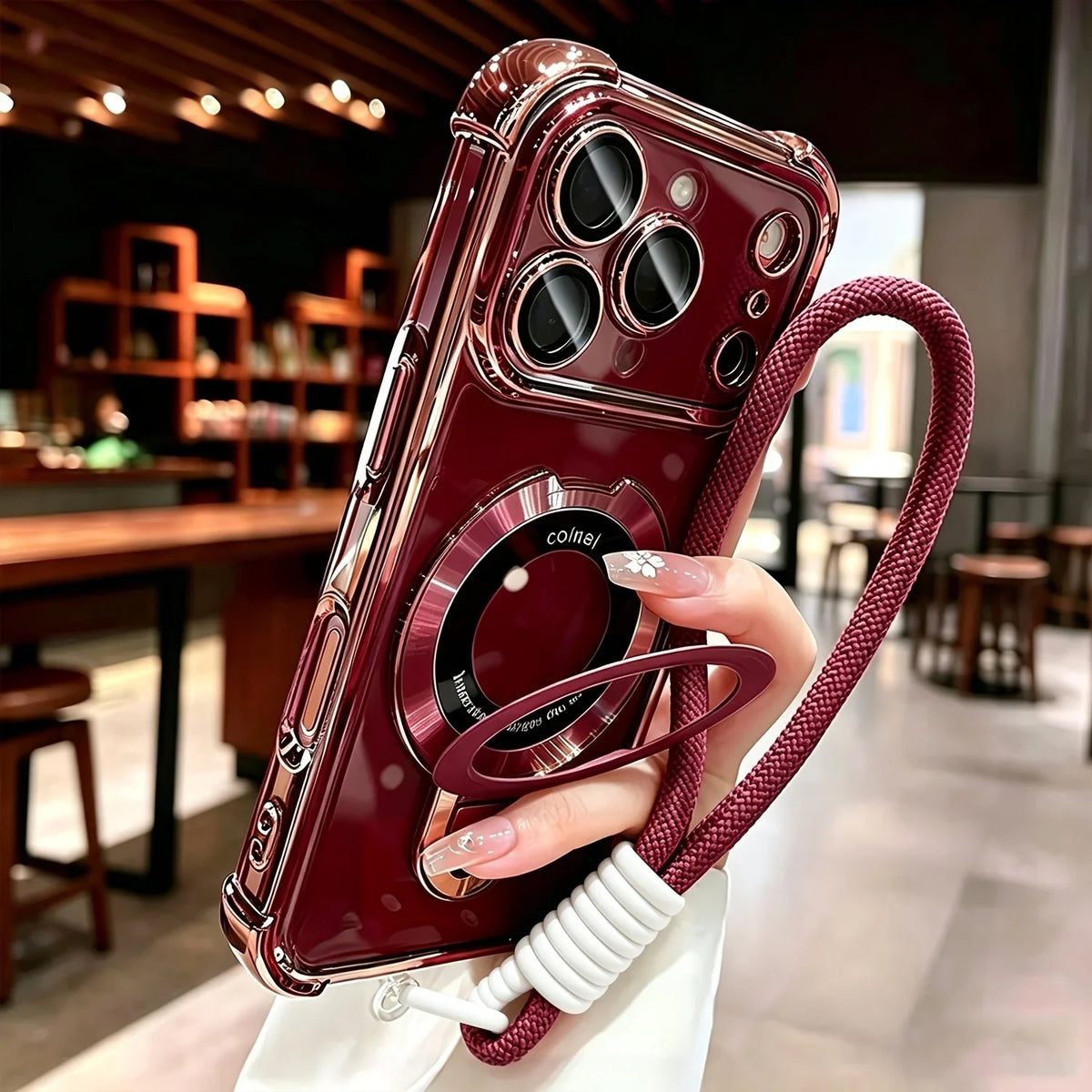 Luxury Transparent Magnetic Stand Plating Phone Case For iPhone 18 Pro Max 17 Pro 16 15 14 Plus 13 12 11 With Soft Lanyard Cover