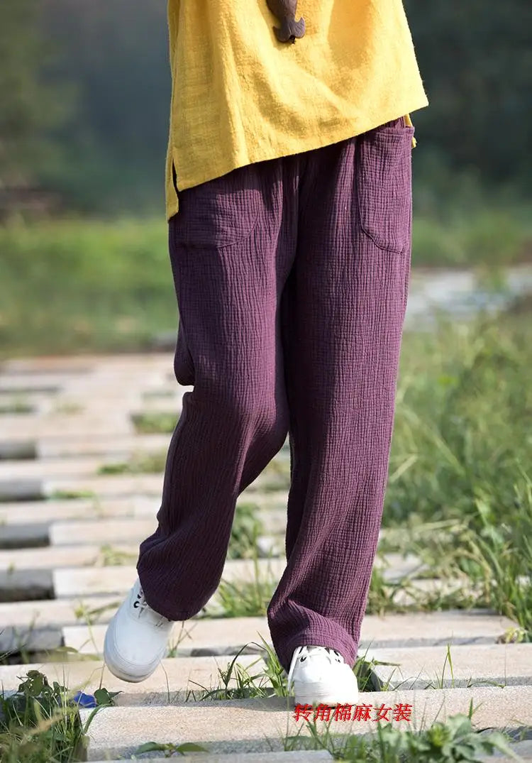 2024 Spring Women' Fashion comfortable cotton linen pants Plus size Women pleated Autumn pants with pockets 5XL 6XL pantalones