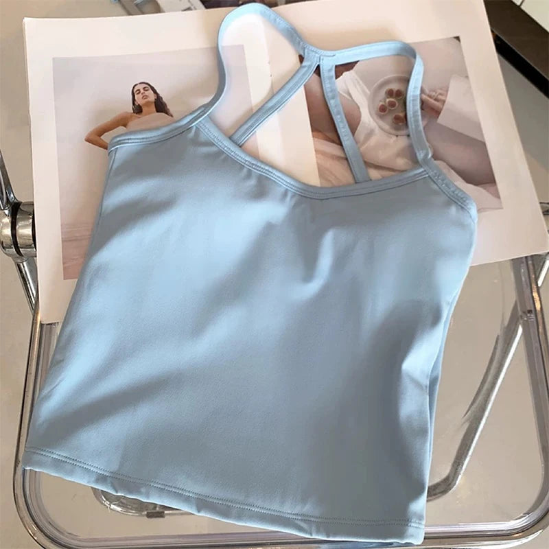 Women's Yoga Sports Fitness Vest, Pilates Running Bra, Thin Belt, Professional Training Underwear, Chest Mat, Fitness Gear