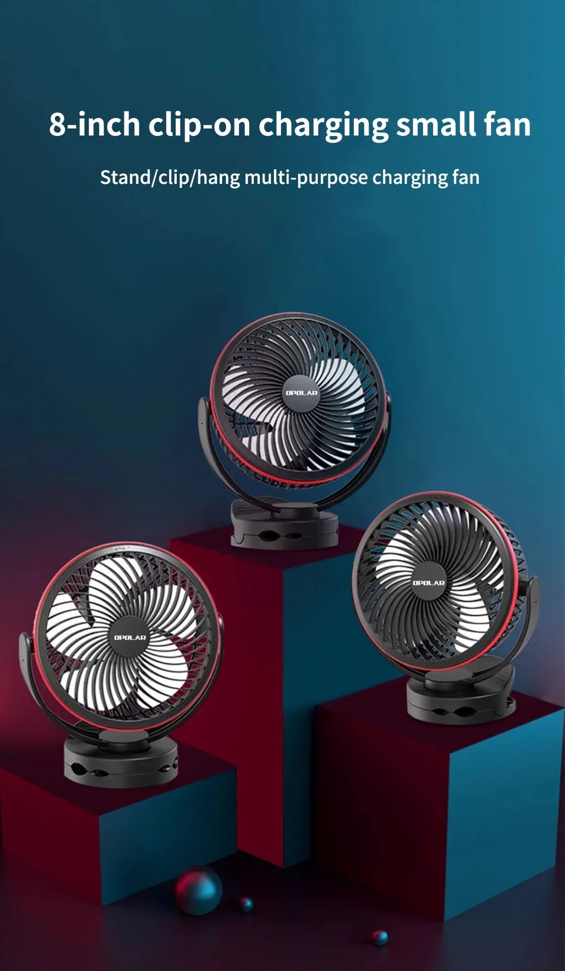OPOLAR 8inch 10000mAh Rechargeable Clip Fan Desktop Mini Air Cooler with Timing Removable Fan Guard