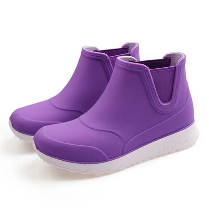 Fashionable Winter Short Ankle Women's Rain Boots Waterproof Slip Resistant Car Wash Shoes Adult Fleece Lined PVC Ladies Footwea