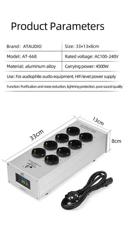 Hi-end EU Hifi Power Filter for Standard EU Socket Noise-free Audio Purifier Filter Power Conditioner with EU Outlets Strip