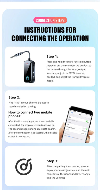 Upgraded Bluetooth 5.4 AUX Receiver Transmitter 3.5MM With Mic HiFi Stereo Music Wireless Audio Adapter For TV PC Airplane Car
