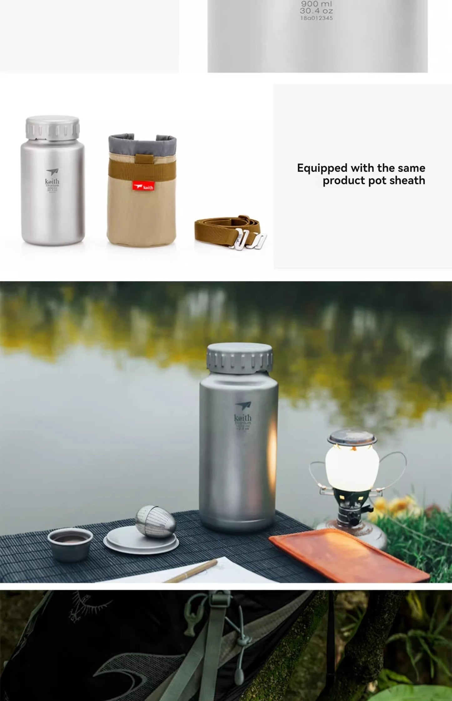 Keith Titanium Sports Bottle 0.9L/1.2L Large Capacity Kettle Outdoor Camping Drinkware Wide Mouth Non-threaded Water Bottle