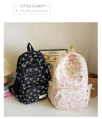 3 Pcs/Set Cute girl Large Capacity Backpack Bow Print Nylon Schoolbag Adjustable Strap Women daily Campus Backpack