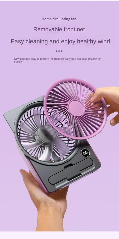 Ultra-thin Desktop Fan Digital Display USB Charging Strong Wind Portable Silent Card Style Fan Dormitory Office Summer Small Fan