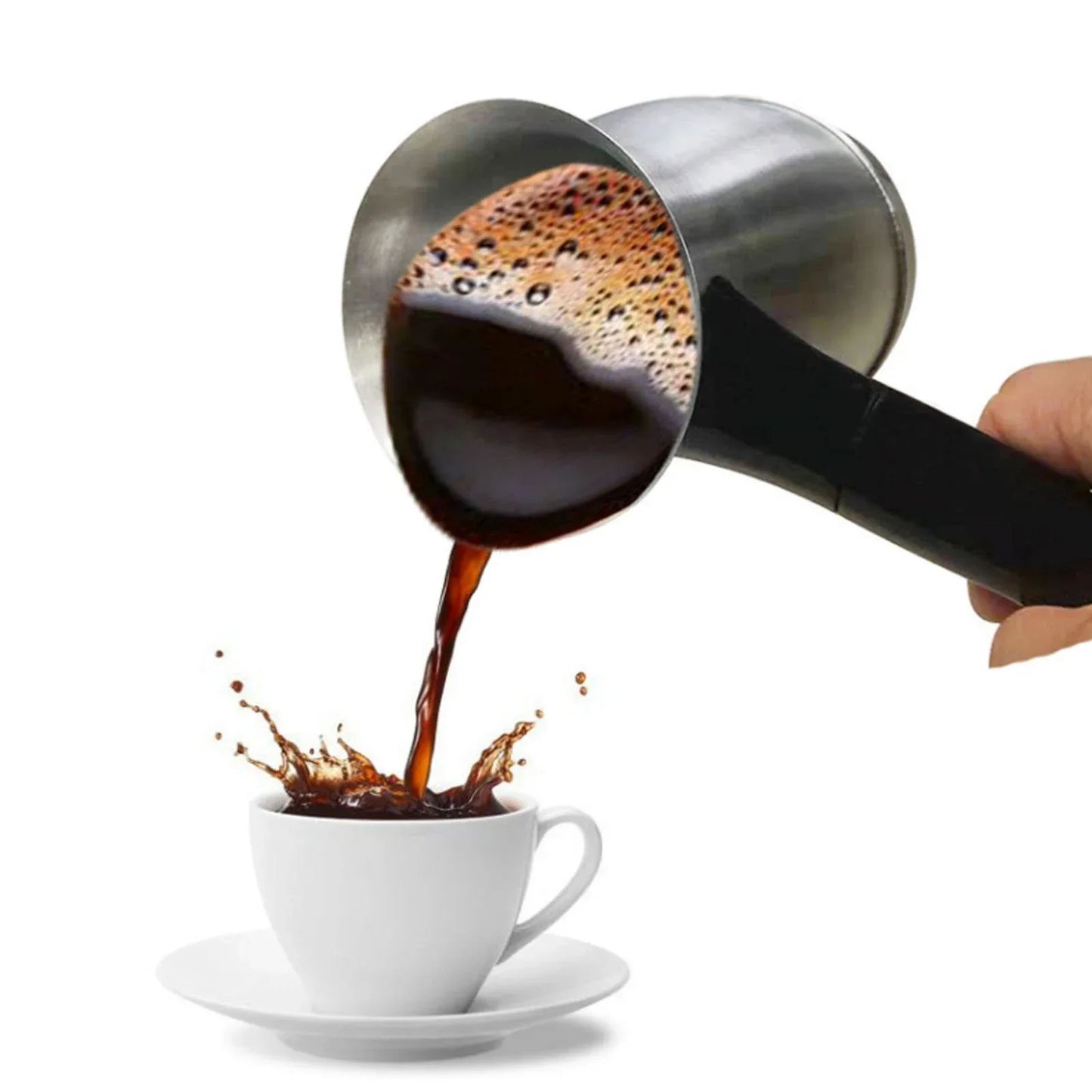 600ML Stainless Steel Electric Coffee Pot with Ergonomic Handle Turkish Coffee Maker Kettle for Home