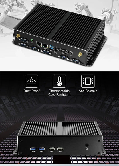 Industrial Mini PC Fanless Dual LAN 6x COM-RS232 Support 1x RS485 Intel I7-5500U Celeron J1900 SIM Slot Mini-PCIe Windows Linux
