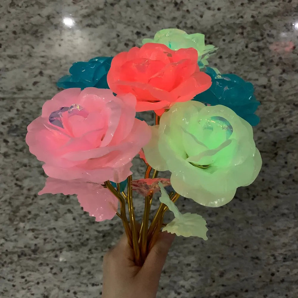 2024 Luminous Rose Valentine's Day Present Gifts Eternal Rose Flower Simulation 24k Gold Foil Rose Mother's Day Gifts