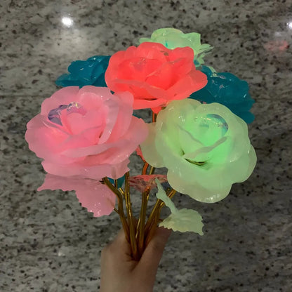 2024 Luminous Rose Valentine's Day Present Gifts Eternal Rose Flower Simulation 24k Gold Foil Rose Mother's Day Gifts