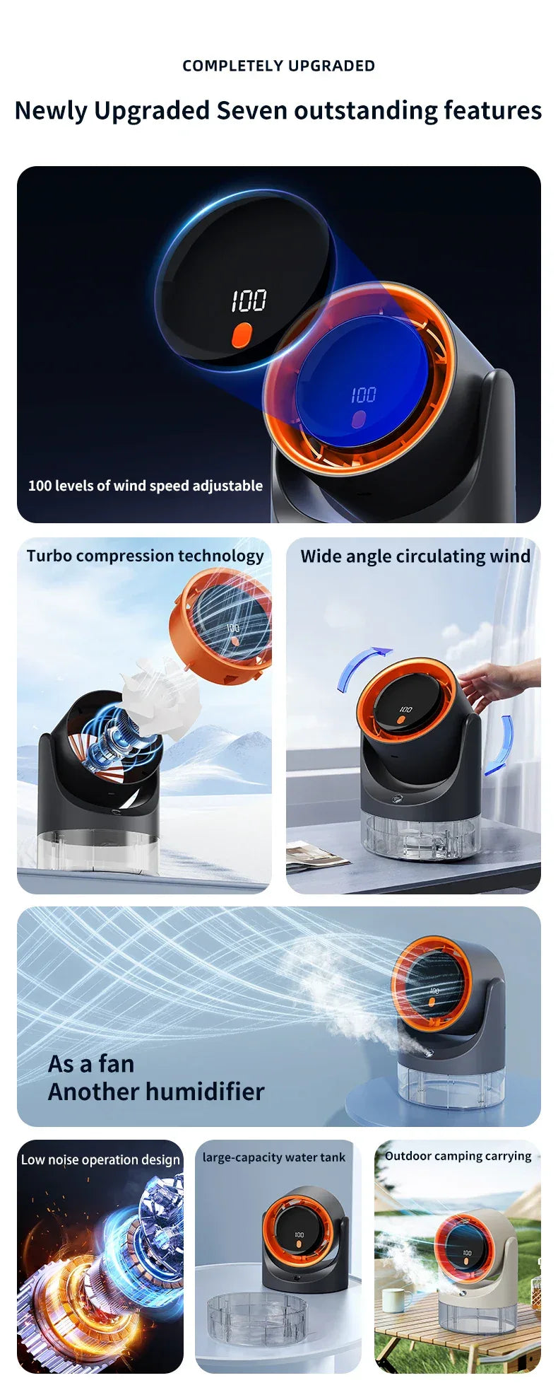 TINSOL New Compact Mini Electric Fan with Single-Hole Mist Air Conditioner Ice-Cool Humidifying Circulating Fan 360° Adjustable