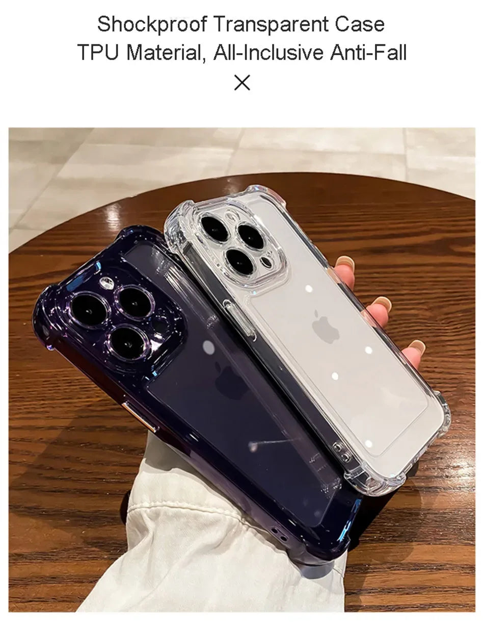 Luxury Shockproof Clear Phone Case For iPhone 15 14 13 12 11 Pro Max XR X XS Max Silicone Bumper Transparent Hard Back Cover