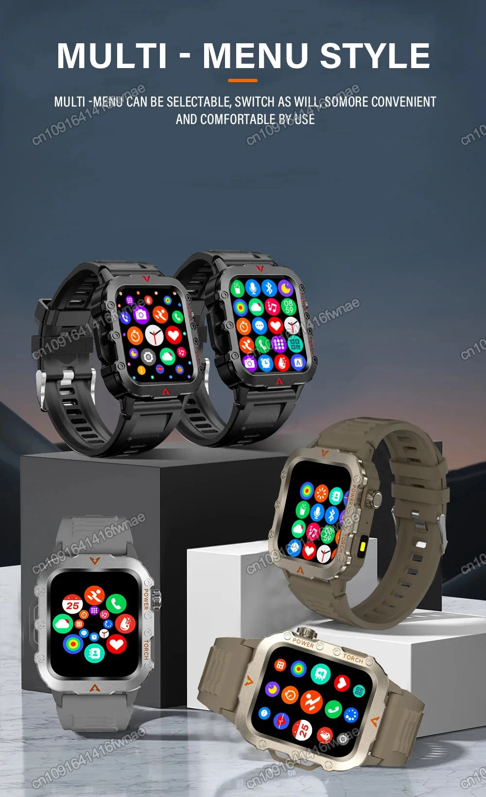 2025 Smartwatch Military Outdoor Sports Watches For Man Woman LED Flashlight Health Monitoring 1.73 inch Bluetooth Watches New