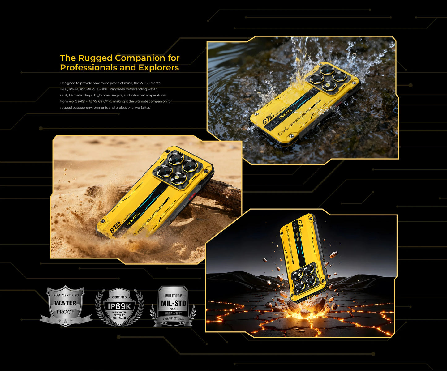 OUKITEL WP60 10000mAh Rugged Phone 7.2” HD+ Display 48GB(16+32) +512GB MTK 7025 Smartphone Android 15, 108MP Camera, NFC, 120Hz