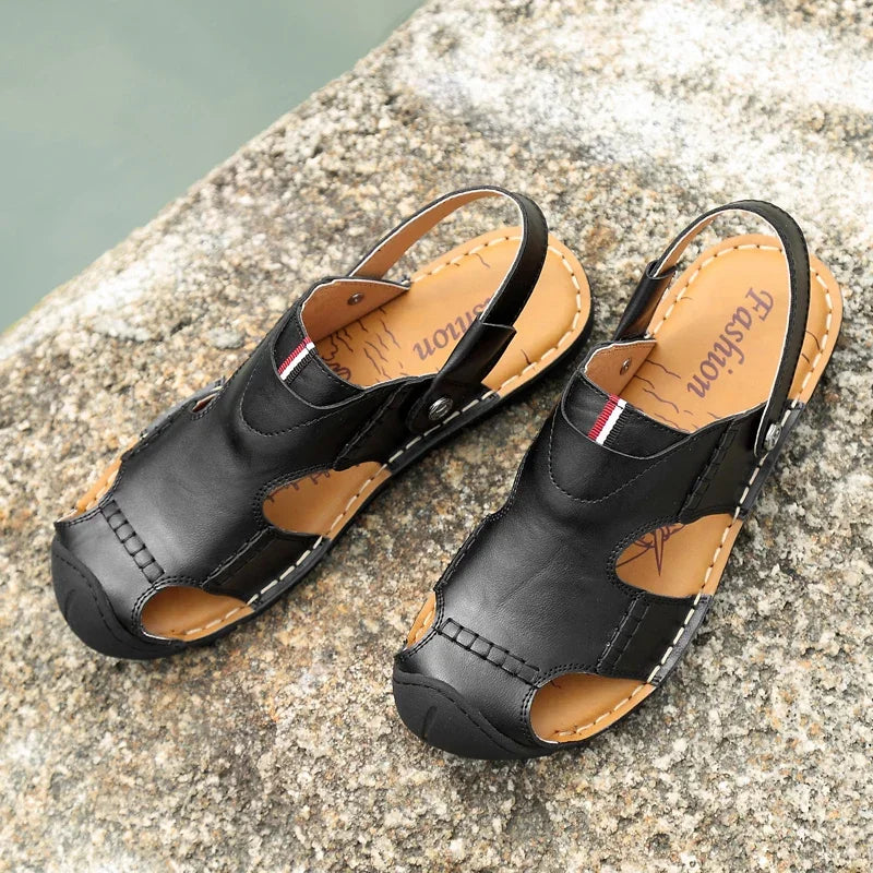 Men Sandals Summer Leather Men Shoes Breathable Walking Beach Slippers Outdoor Sandals Flat Casual  High Quality Fashion Sandals