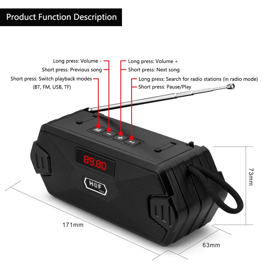 Portable Wireless Speaker Bluetooth-compatible Outdoor USB Speakers With FM Radio For Receiver AUX TF MP3 LoudspeakerPhone PC
