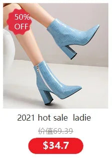 Winter Women Boots Christmas Ankle Boots High Heels Ladies Shoes Femme Warm Short Boots Red Black Shoes  Size 35-43